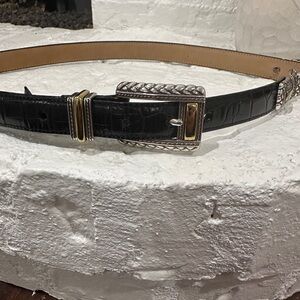 BRIGHTON BLACK GENUINE LEATHER WOMEN'S BELT SILVER BUCKLE